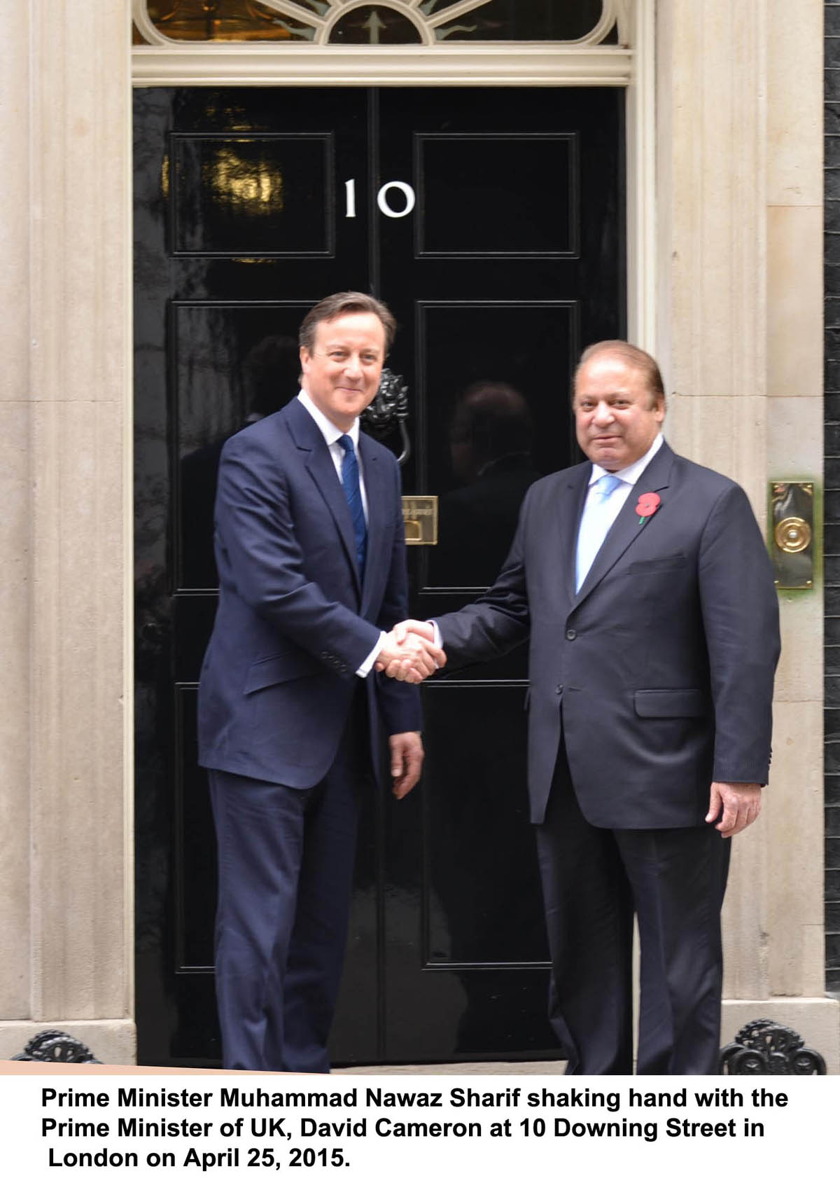 prime minister nawaz sharif right shakes hands with his british counterpart david cameron left outside 10 downing street in london photo pid