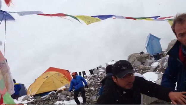 video footage shows how a group of climbers ran for their lives as the nepal earthquake hit at everest base camp