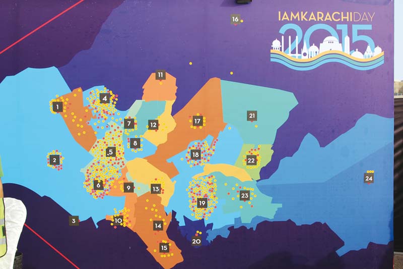 the i am karachi map was an apt description of the diversity of the metropolis with people asked to put stickers marking where they lived photo aysha saleem express