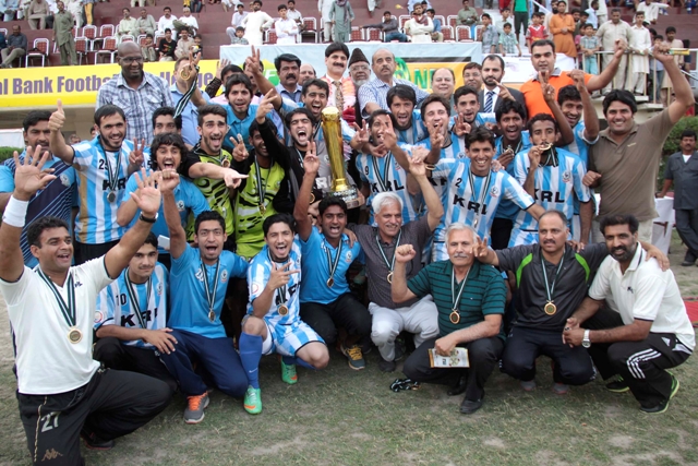 all smiles four time ppfl champions krl won the national challenge cup in a one sided affair beating pia 3 0 and securing a prize purse of rs250 000 photo shafiq malik express