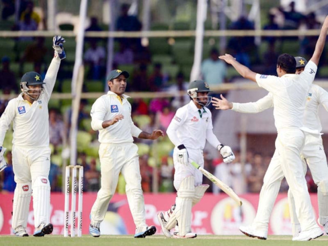 the last ball wicket of mominul means pakistan are in with a shout to wrap up bangladesh s batting early photo afp the last ball wicket of mominul means pakistan are in with a shout to wrap up bangladesh s batting early photo afp