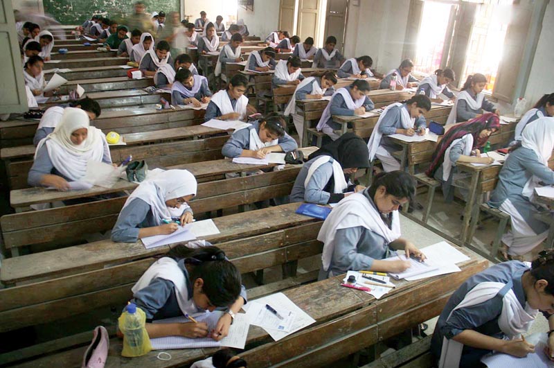 students appear for their intermediate exams at a centre in karachi on tuesday photo online