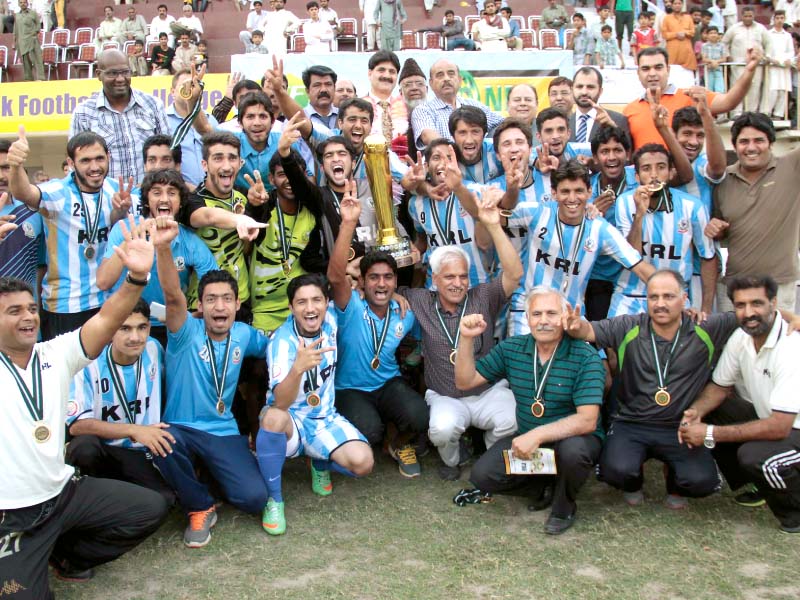 four time ppfl champions krl won the national challenge cup in a one sided affair beating pia 3 0 and securing a prize purse of rs250 000 photo shafiq malik express