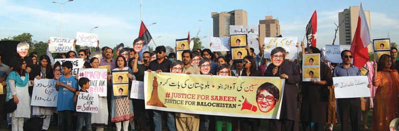 the protesters vowed to continue sabeen s work and raised their voice against state oppression in balochistan photo express