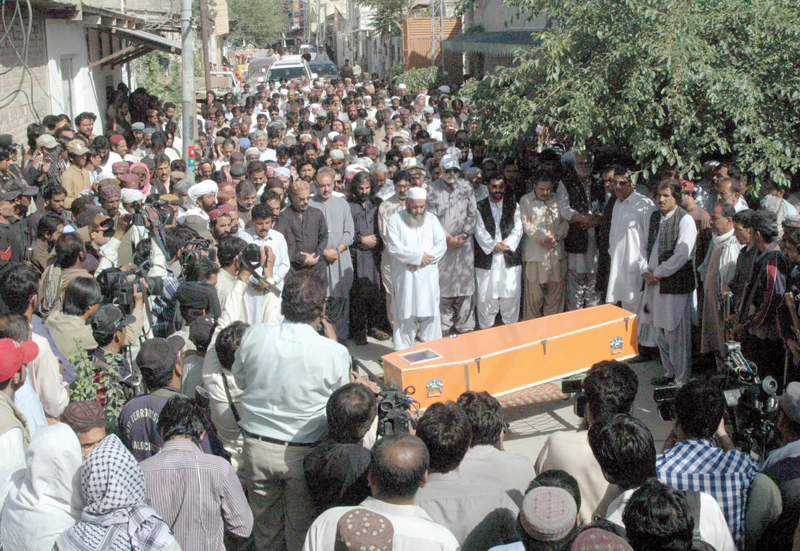 people offer funeral prayer for jwt s leader nawab talal akbar bugti on tuesday photo ppi