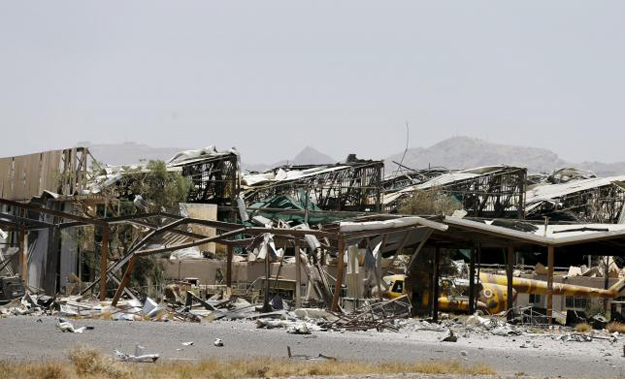 damaged facilities are seen at a yemen air force base near the international airport of yemen 039 s capital sanaa after they were hit by air strikes photo reuters