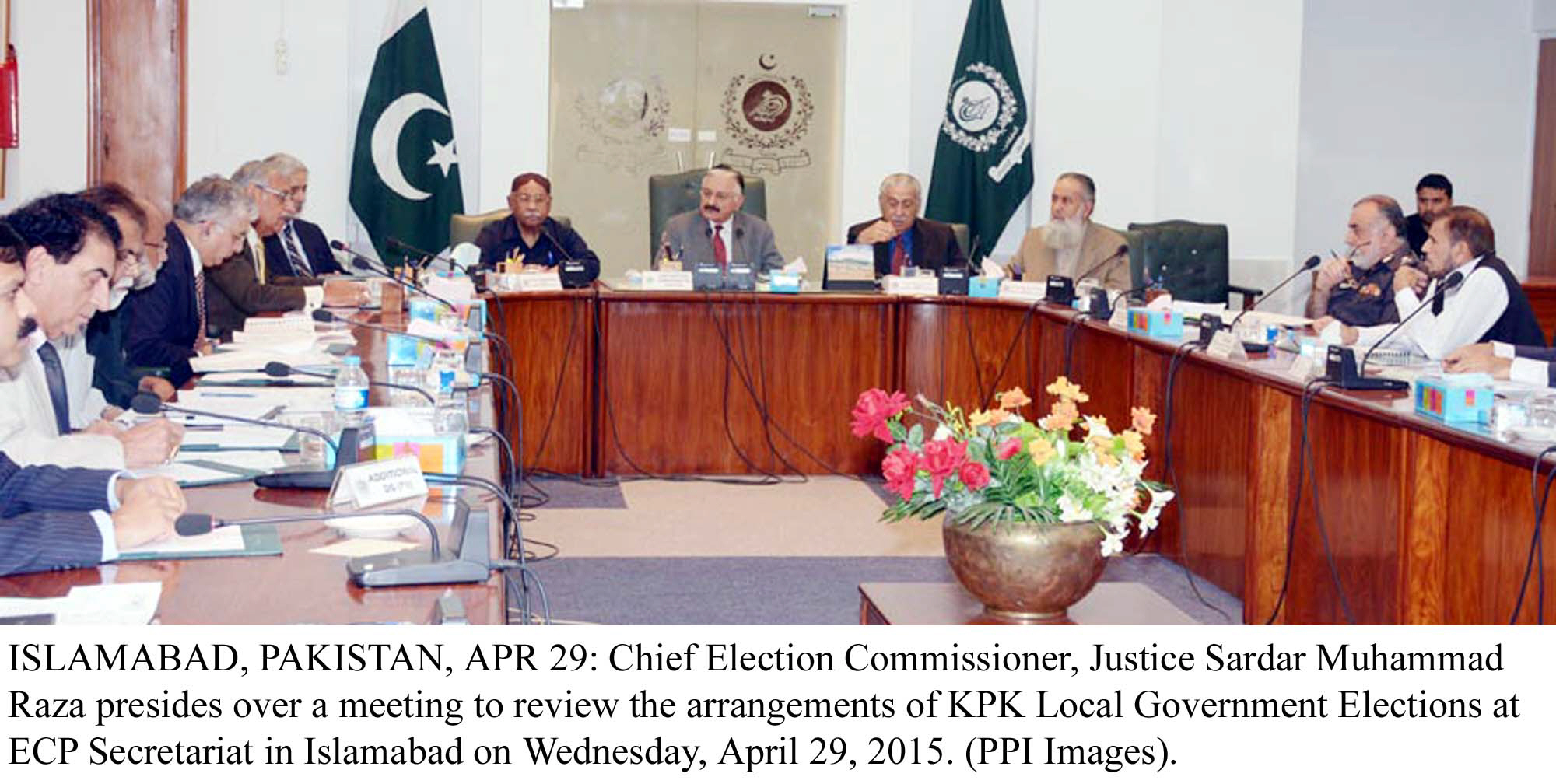 chief election commissioner justice sardar muhammad raza chairs a meeting of the ecp on wednesday photo ppi