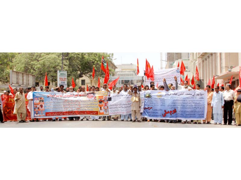 besides hussain a large number of railway workers staged a procession condemning the violation of workers rights in the department photo aysha saleem express