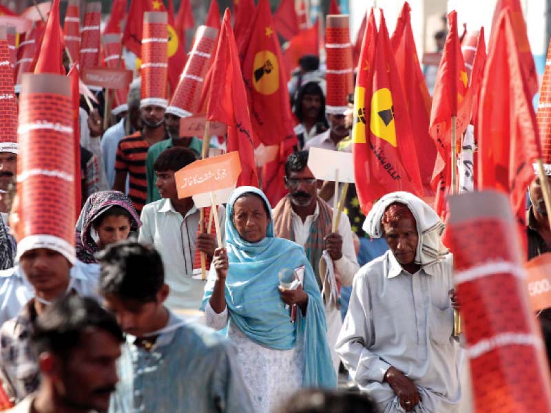 members of the bonded labour liberation front held a demonstration to mark labour day photo shafiq malik express
