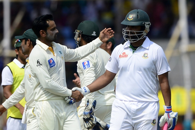 bangladesh resumed the fifth day on 273 0 still trailing by 23 runs but the script did not change at all with the day as tamim and imrul kayes played freely to complete their respective 150s in the process photo afp
