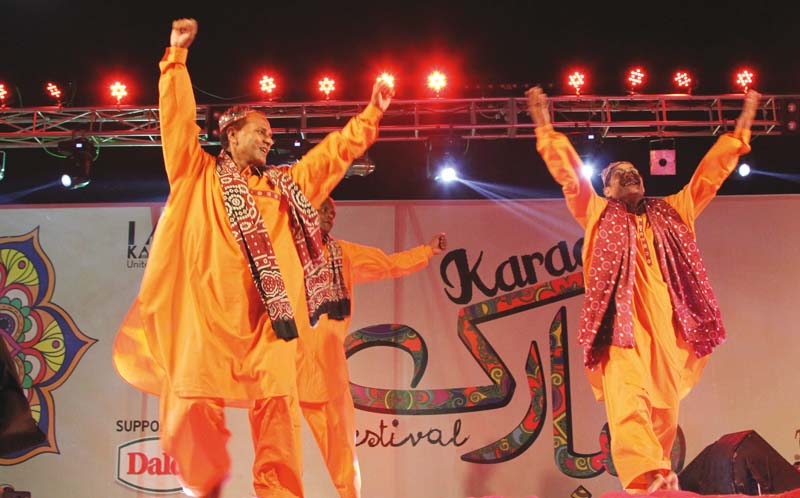 a dance group performs at the karachi mubarak festival on saturday night photo aysha saleem express