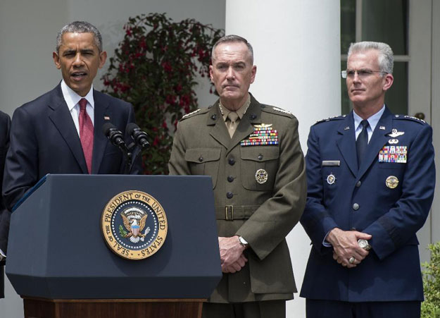 us president barack obama l announces marine gen joseph dunford as his pick to be the next chairman of the joint chiefs of staff in the rose garden of the white house in washington on may 5 2015 photo afp