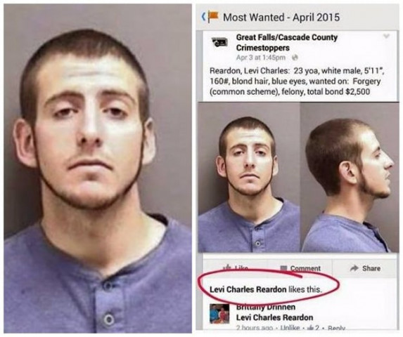 the crimestoppers facebook page took a screenshot showing reardon liked his own photo photo naijaloaded