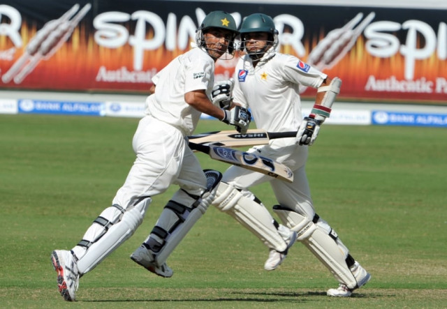 a file photo of azhar ali and younus khan playing together photo afp a file photo of azhar ali and younus khan playing together photo afp