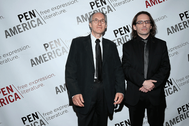 charlie hebdo editor in chief gerard biard and film critic jean baptiste thoret attend the pen american center literary gala at american museum of natural history on may 5 2015 in new york city photo afp charlie hebdo editor in chief gerard biard and film critic jean baptiste thoret attend the pen american center literary gala at american museum of natural history on may 5 2015 in new york city photo afp