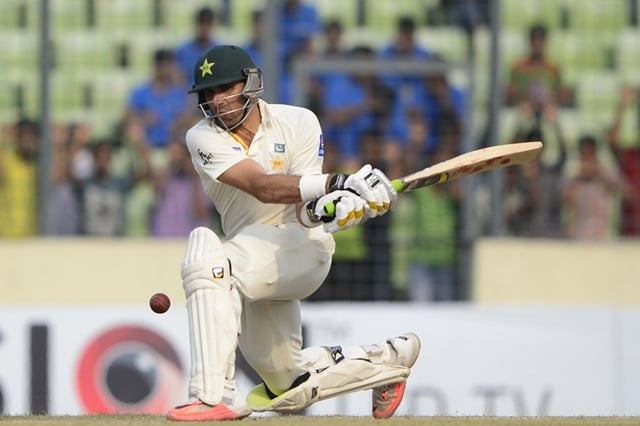 pakistan captain misbah ul haq plays a shot during the third day of the second cricket test match between bangladesh and pakistan at the sher e bangla national cricket stadium in dhaka on may 8 2015 photo afp pakistan captain misbah ul haq plays a shot during the third day of the second cricket test match between bangladesh and pakistan at the sher e bangla national cricket stadium in dhaka on may 8 2015 photo afp