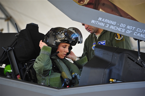 christine mau who previously flew f 15e strike eagles made history as the first female f 35 pilot in the programme photo us air force