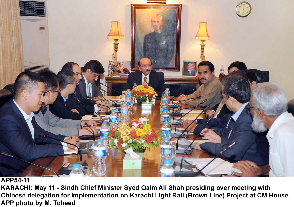 sindh chief minister qaim ali shah chairs a meeting with a chinese delegation for implementation of karachi light rail project photo app