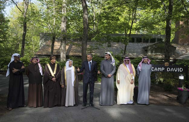 us president bvarack obama c speaks to the press with leaders of the gulf cooperation council gcc at the end of a summit meeting at camp david in maryland on may 14 2015 photo afp