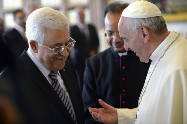 pope francis talks to palestinian president mahmoud abbas during a private audience in the pontiff library at the vatican in 2013 photo reuters
