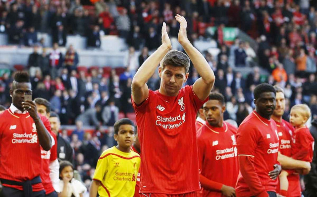 liverpool captain steven gerrard applauds his fans after playing his last game at anfield on saturday photo reuters liverpool captain steven gerrard applauds his fans after playing his last game at anfield on saturday photo reuters