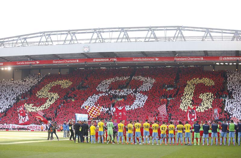 a packed anfield bid an emotional farewell to their captain steven gerrard on his final day at home with the reds after spending 17 glorious years with the club photo afp