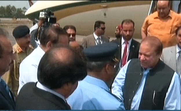 premier nawaz was accompanied by air chief marshal sohail aman at the inauguration photo express news screengrab