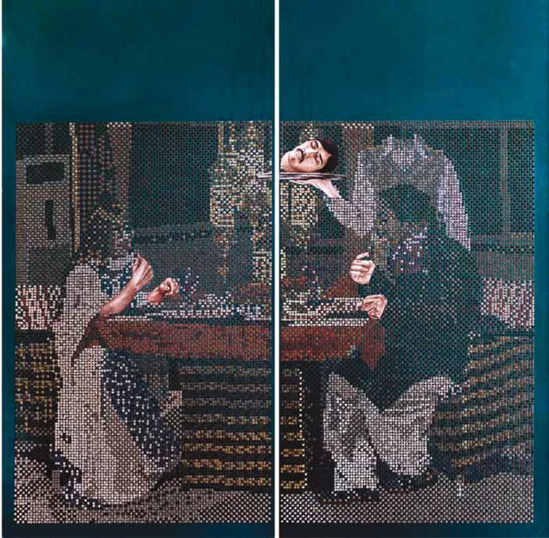 abid aslam s lovers dinner mixed media on wasli photos courtesy sanat gallery abid aslam s lovers dinner mixed media on wasli photos courtesy sanat gallery