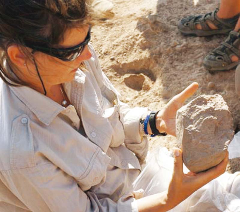 archaeologist sonia harmand examines a stone tool discovered in desert badlands near lake turkana in northwestern kenya photo reuters