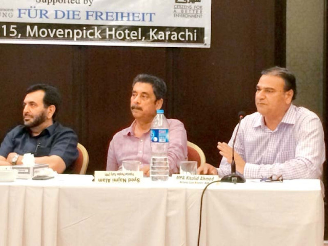 l r the former ji jamshed town nazim zahid saeed ppp s najmi alam and mqm s khalid ahmed questioned about their party manifestos at an event with residents organised by shehri on wednesday may 20 photo express l r the former ji jamshed town nazim zahid saeed ppp s najmi alam and mqm s khalid ahmed questioned about their party manifestos at an event with residents organised by shehri on wednesday may 20 photo express