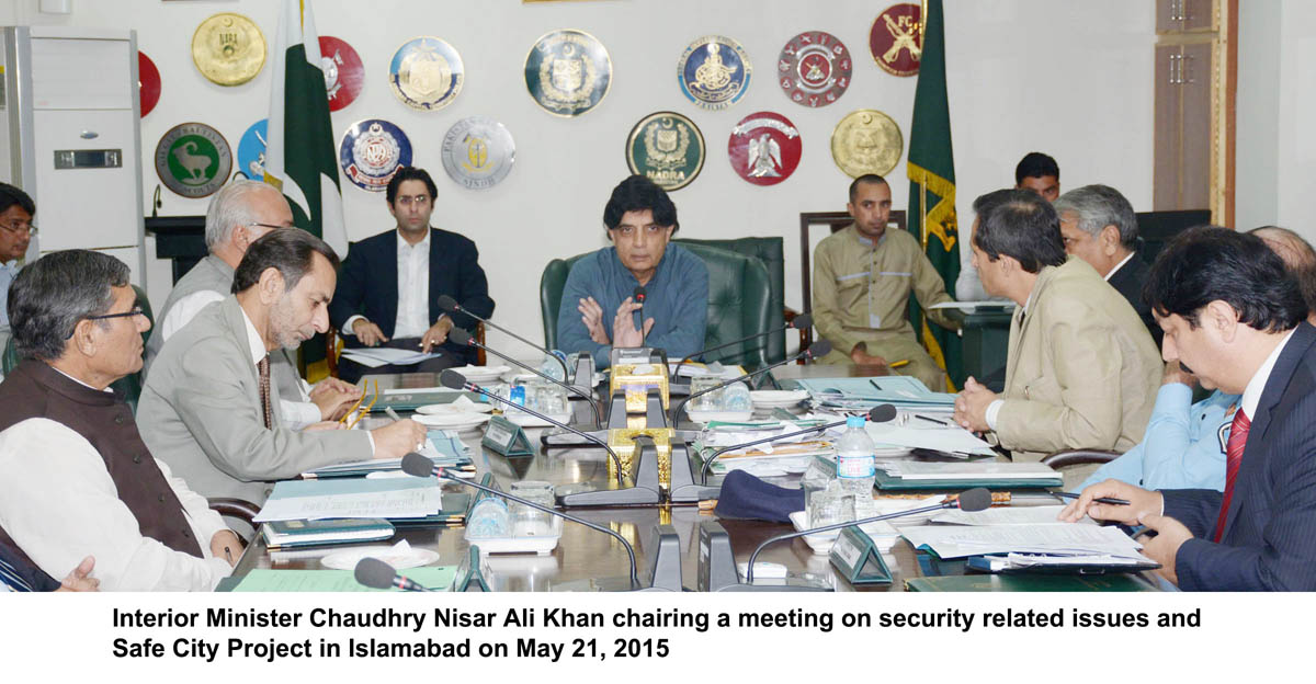 interior minister chaudhry nisar addresses the security meeting held in islamabad on friday may 21 2015 photo pid