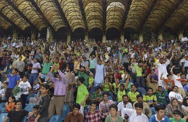 the crowd at the first t20 in gaddafi stadium lahore photo afp