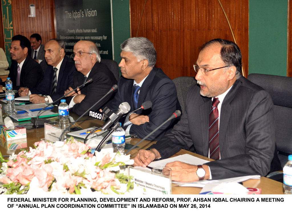 minister for planning development and reforms ahsan iqbal chairing a meeting of annual plan coordination committee in islamabad on may 26 2014 photo pid