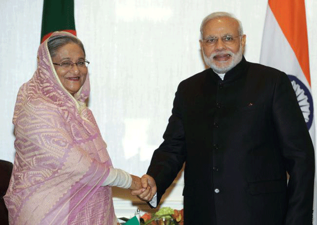 indian prime minister narendra modi shakes hands with prime minister sheikh hasina new york photo afp