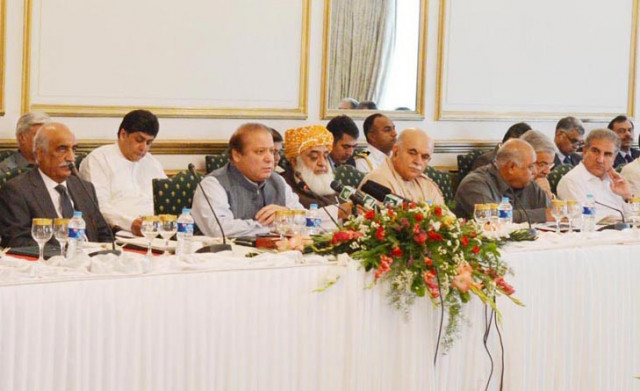 prime minister nawaz sharif chairing the all parties conference on cpec at pm house on thursday photo pid