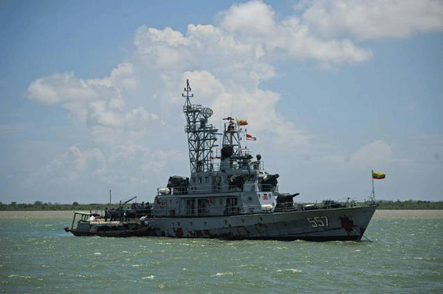 a myanmar navy ship is anchored near haigyi island photo afp