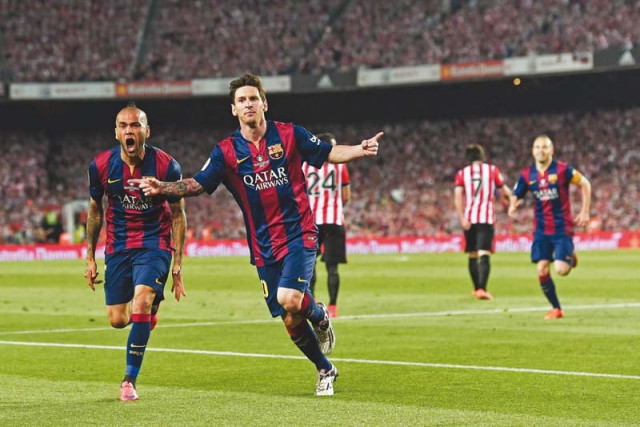 barca s lionel messi was once again the catalyst to his side s 3 1 win over athletic bilbao as he scored twice in the copa del rey final photo afp barca s lionel messi was once again the catalyst to his side s 3 1 win over athletic bilbao as he scored twice in the copa del rey final photo afp