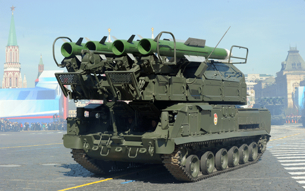 part of a russian made buk 2m surface to air missile system on parade in moscow photo afp