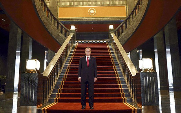 the turkish president recep tayyip erdogan poses inside the 400m palace photo afp