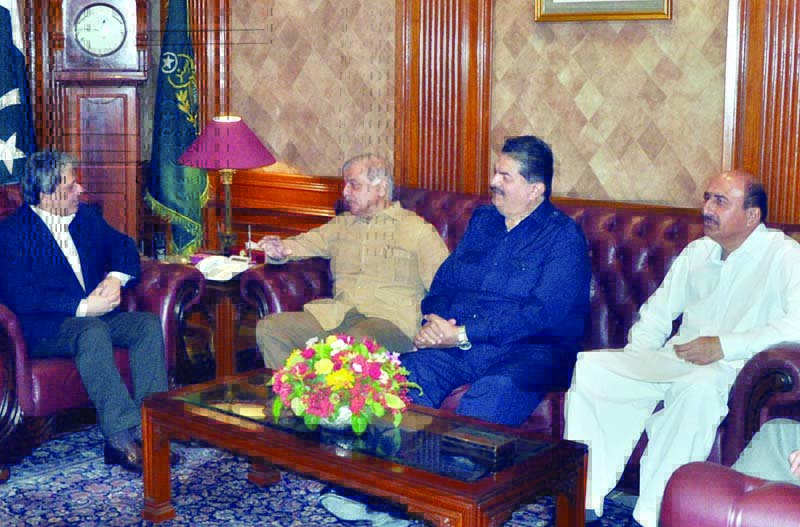 punjab chief minister shahbaz sharif in conversation with sindh governor ishratul ebad at the governor house sharif also visited the cm house photo app