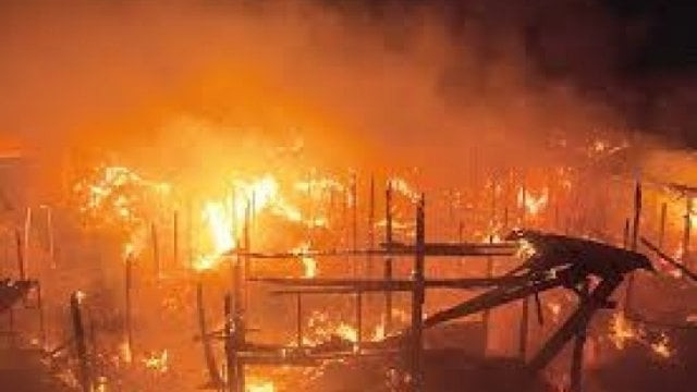 the blast was caused by a fire that erupted in a nearby lorry terminal at around 10 p m 2200 gmt then spread to the gas station and other buildings photo courtesy tvc news