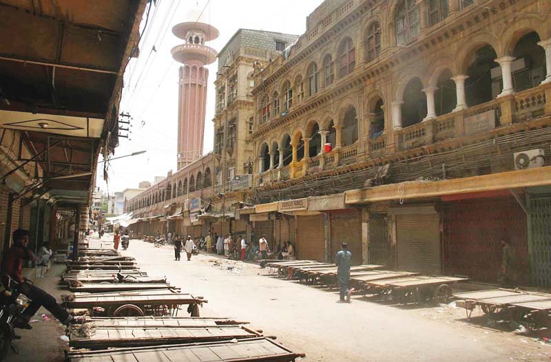 most major markets and commercial centres in karachi wore a deserted look on thursday in response to mqm s call to observe a day of mourning photo online