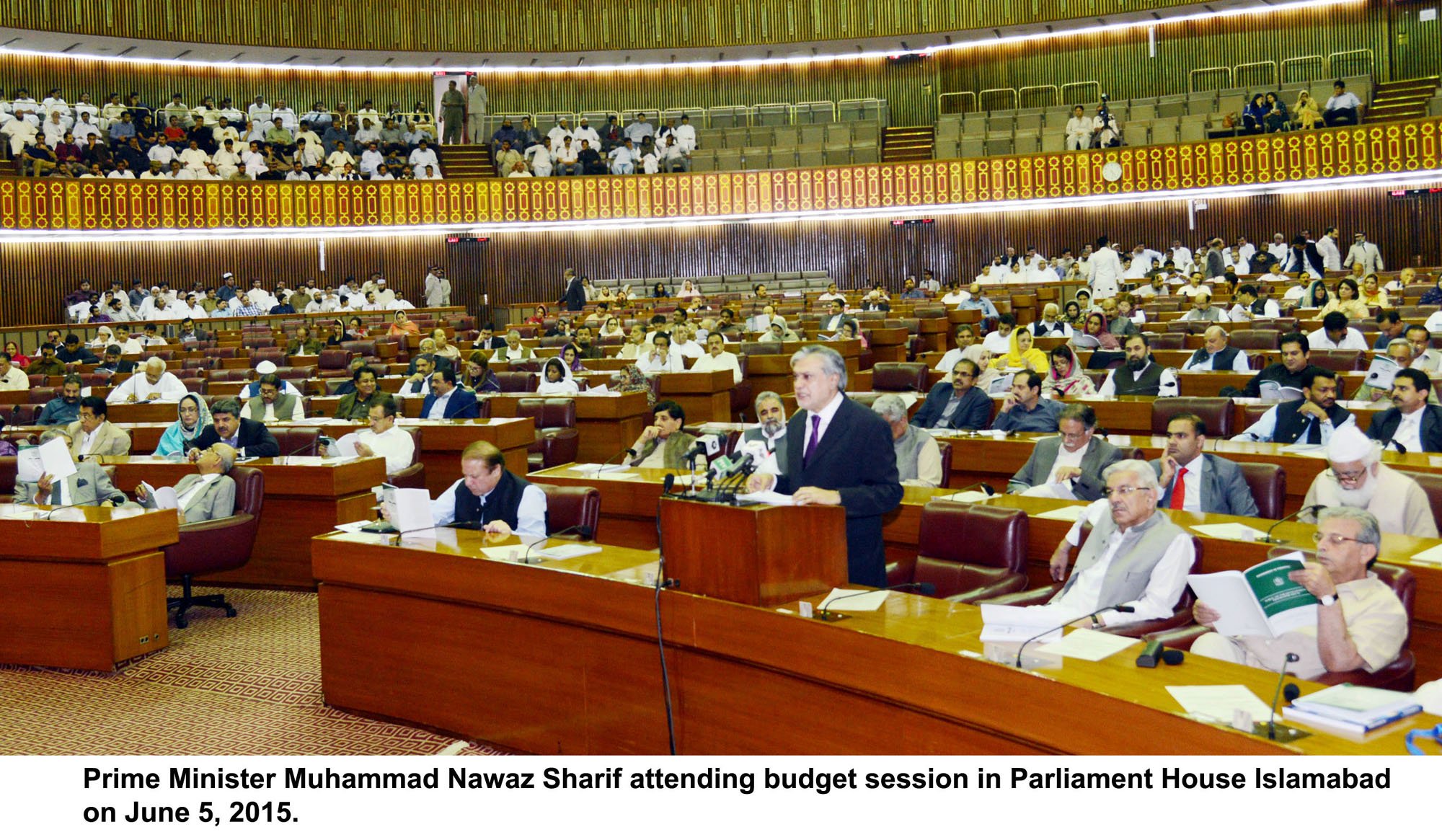 finance minister ishaq dar presenting the budget in the national assembly on friday photo pid