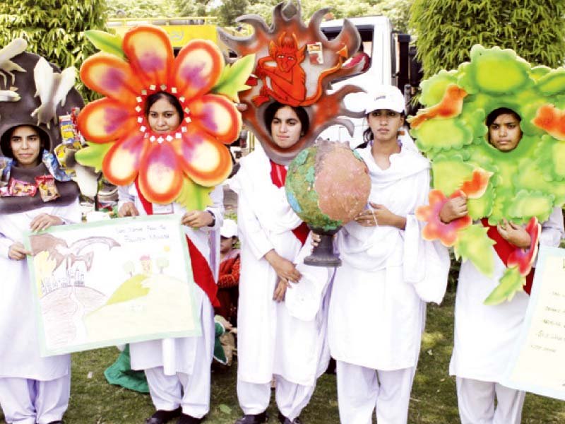 students at a demonstration held at minar i pakistan in connection with the world environment day photo shafiq malik express