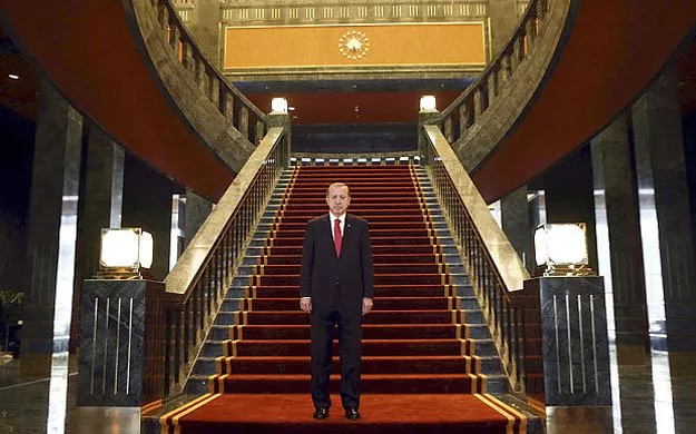 the turkish president recep tayyip erdogan poses inside the palace photo afp the turkish president recep tayyip erdogan poses inside the palace photo afp