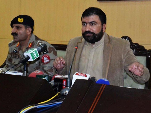 balochstan home minister mir sarfraz bugti addressing a press conference in quetta photo online file