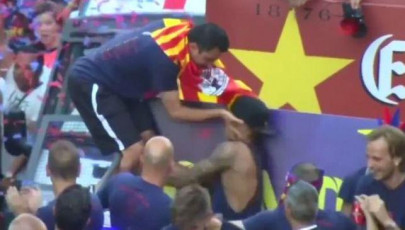 xavi shoves neymar during treble winning celebrations xavi shoves neymar during treble winning celebrations