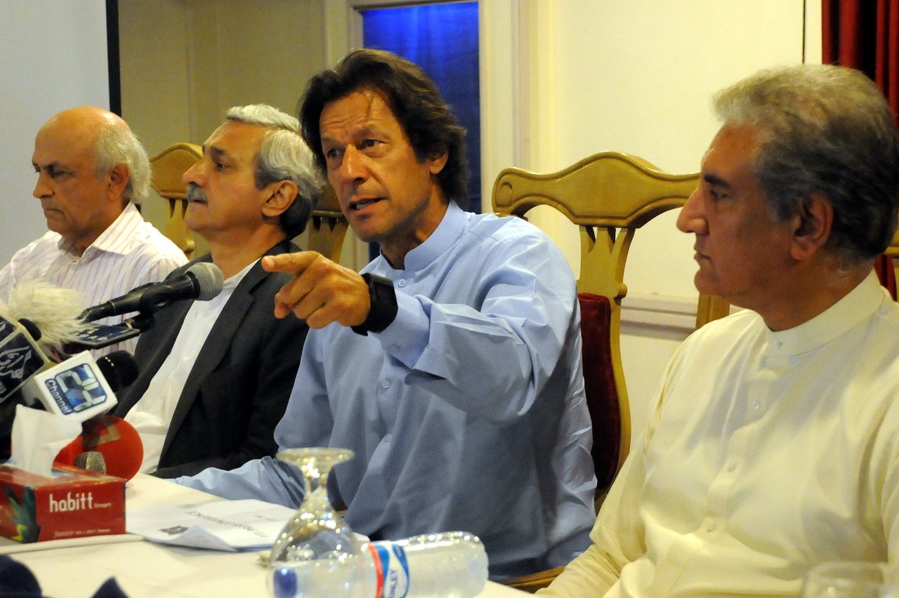 imran khan along with party members addresses a press conference in islamabad on friday june 12 2015 photo agha mehroz express