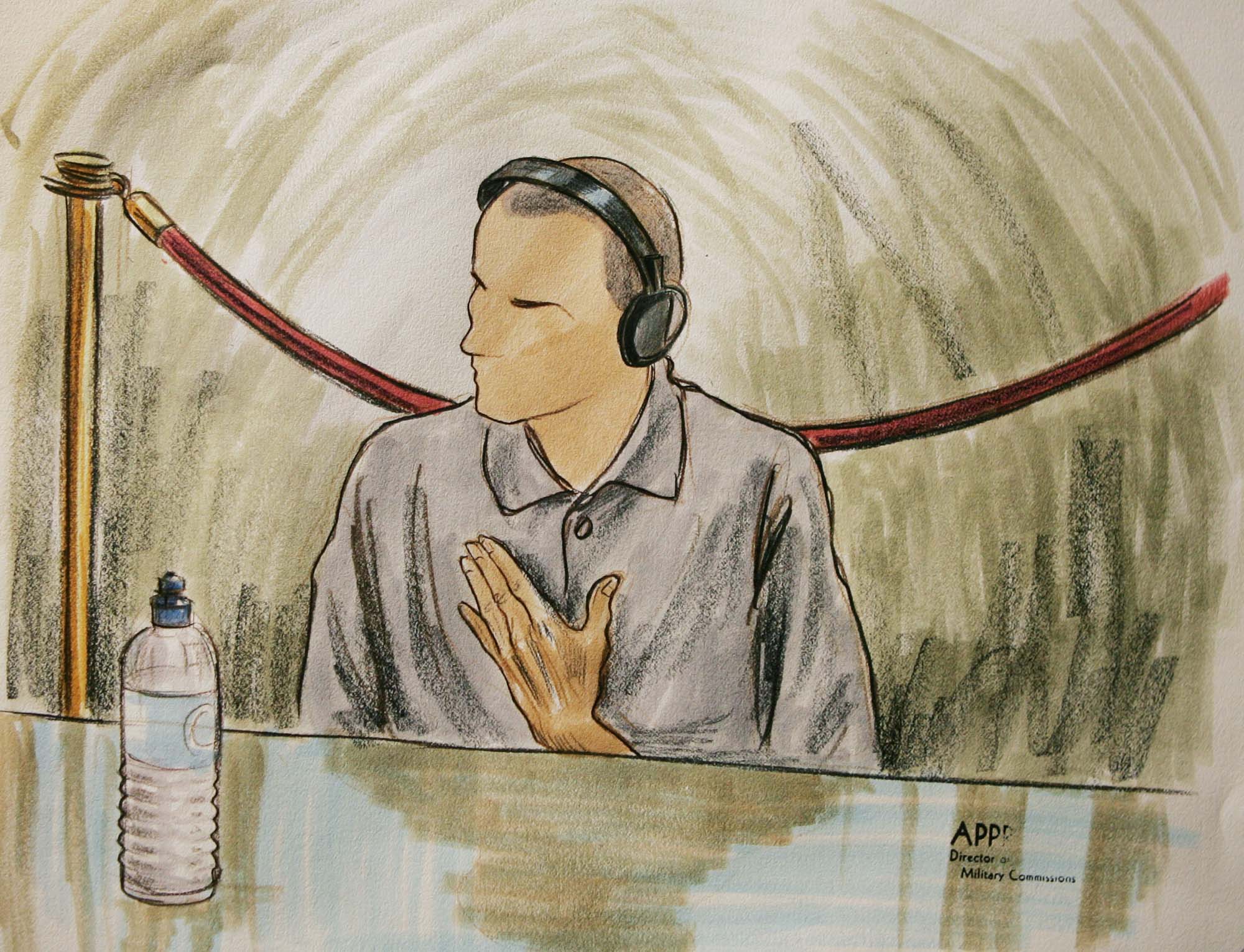 in this 2004 courtroom illustration ali hamza ahmad sulayman al bahlul appears before a military commission at guantanamo naval base in cuba in guantanamo cuba photo afp