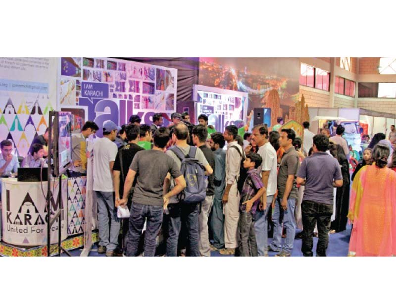 students gathered at stalls set up by schools colleges universities career counselling firms and recruitment firms at the second day of the express career and education expo photos aysha saleem express